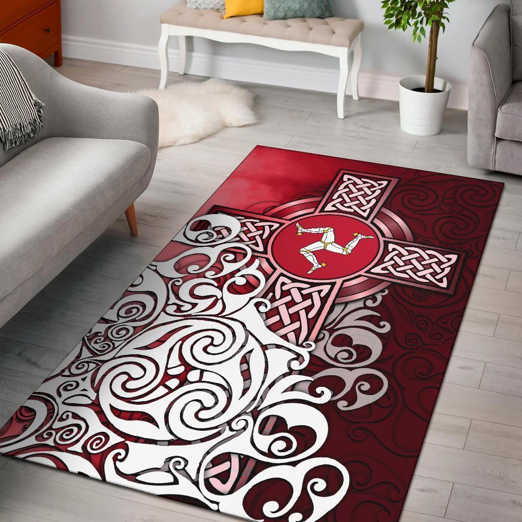 Celtic Area Rug - Isle Of Man Flag With Celtic Cross - Vibe Hoodie Shop