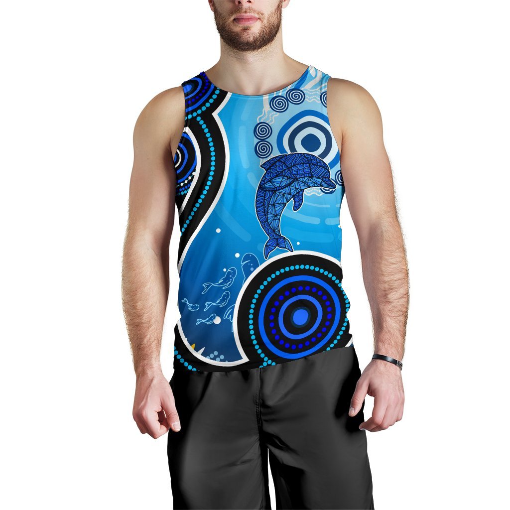 Aboriginal Men's Tank Top - Dolphin And Aboriginal Dot Patterns - Vibe Hoodie Shop