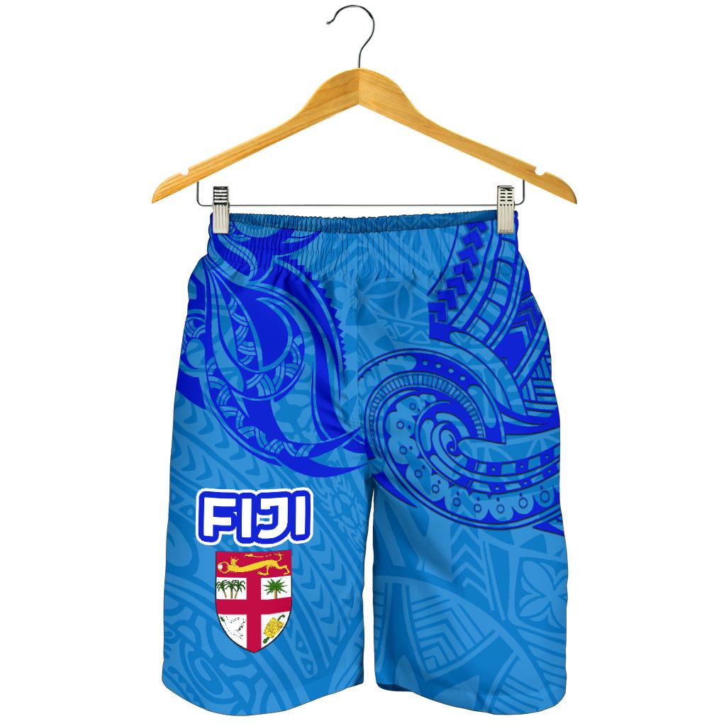 Blue Men Shorts Fiji Rugby Polynesian Waves Style - Vibe Hoodie Shop