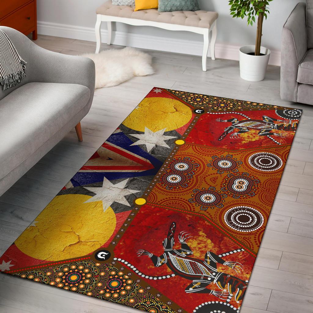 Area Rug - Aboriginal Dot Painting and Flags, Crocodile - Vibe Hoodie Shop