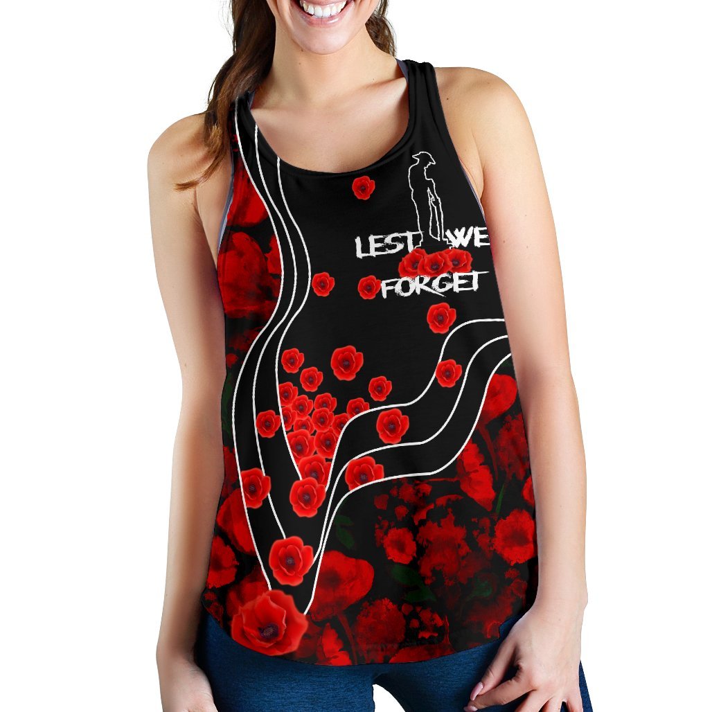 ANZAC Lest We Forget Women's Racerback Tank - Poppy Flowers - Vibe Hoodie Shop