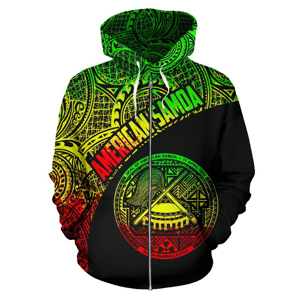 American Samoa Hoodie Coat Of Arms - Rasta Style (Zip) - Vibe Hoodie Shop