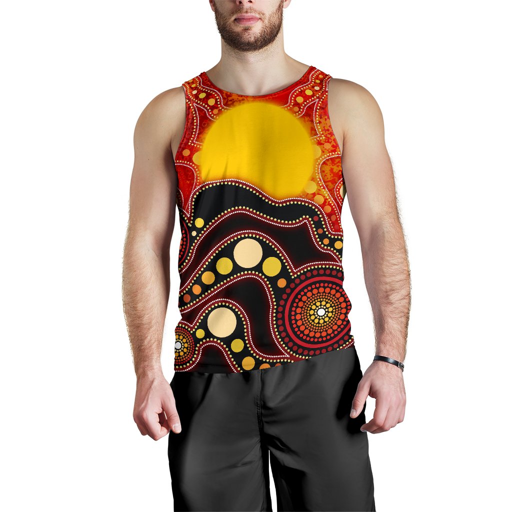 Aboriginal Men's Tank, Aboriginal Lives Matter Flag Dot Painting Art - Vibe Hoodie Shop