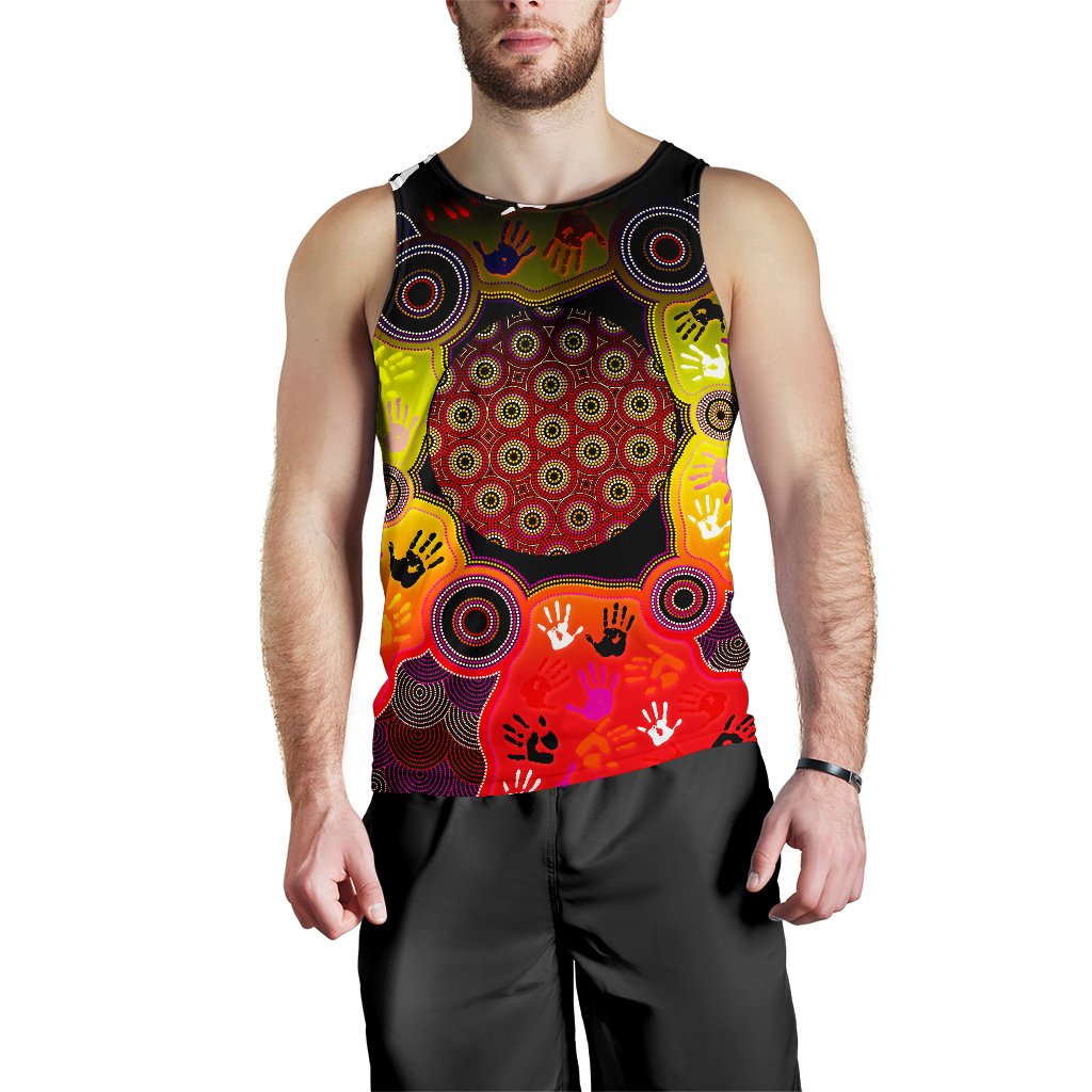 Aboriginal Men's Tank Top, Indigenous Circle Dot Painting Hand Art - Vibe Hoodie Shop