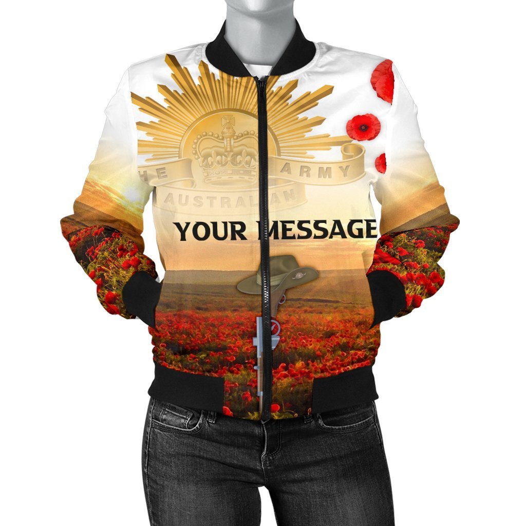 Custom ANZAC Day 2021 Women's Bomber Jacket - We Will Remember Them - Vibe Hoodie Shop