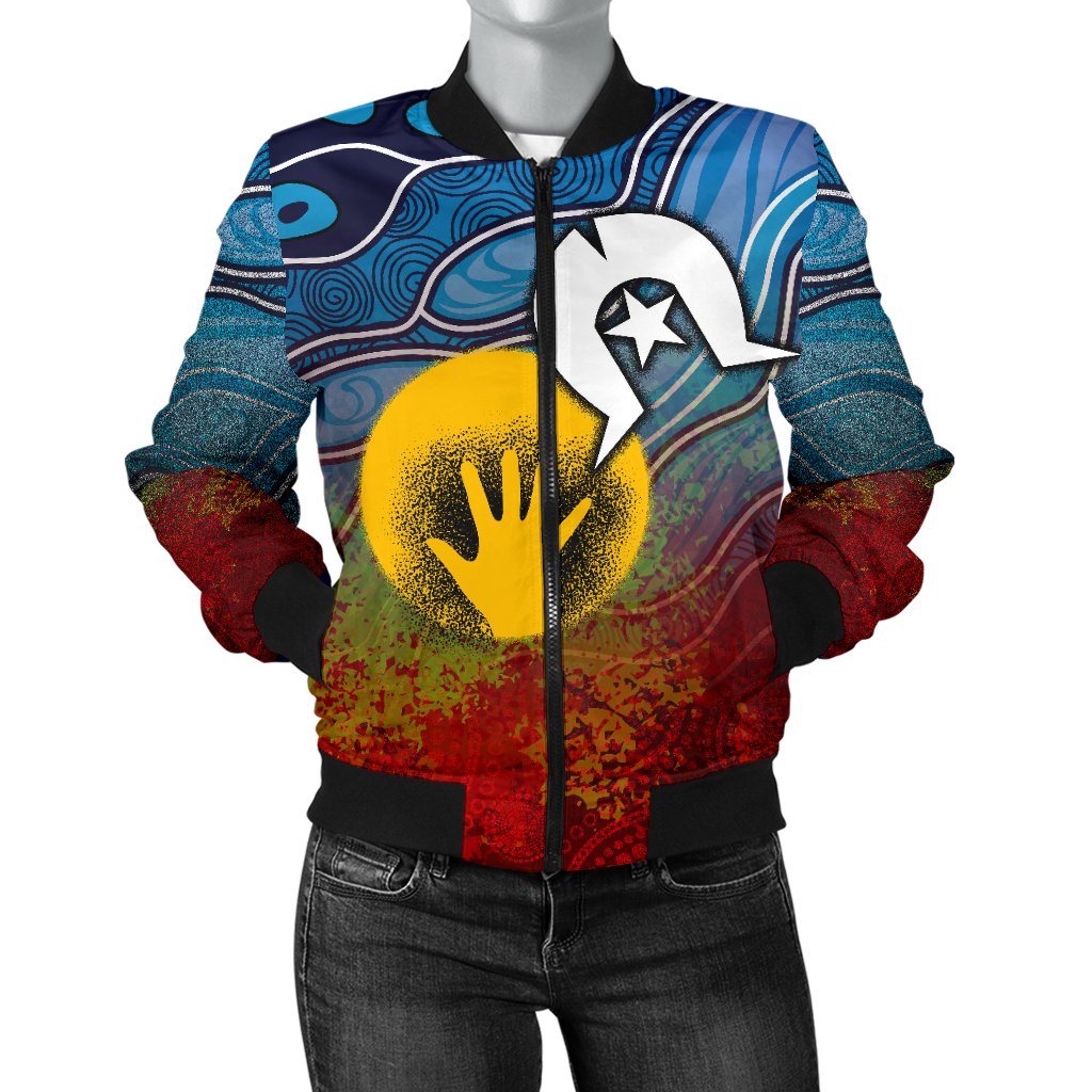 Aboriginal Women's Bomber Jacket - Aboriginal and Torres Strait Islanders Flag - Vibe Hoodie Shop