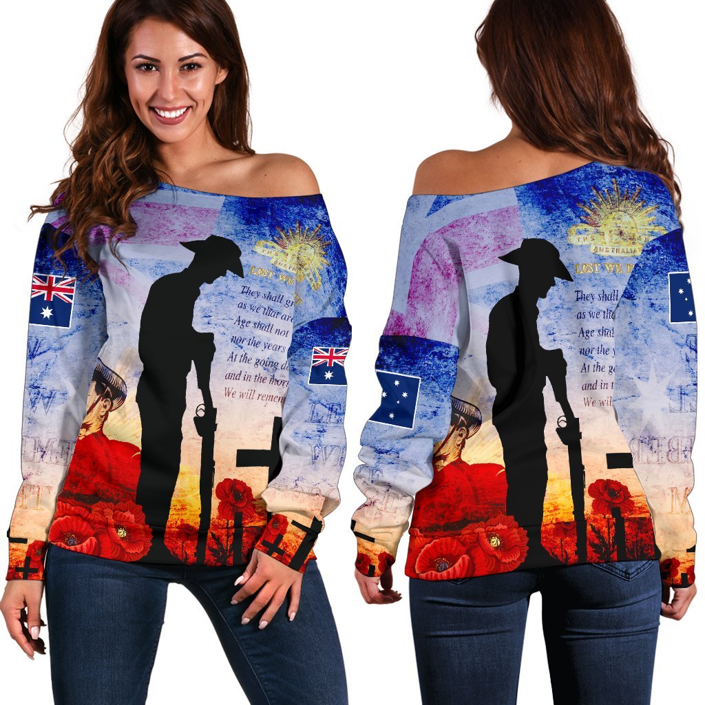 ANZAC Women's Off Shoulder Sweater - ANZAC 2020 Lest We Forget The Australian Army - Vibe Hoodie Shop