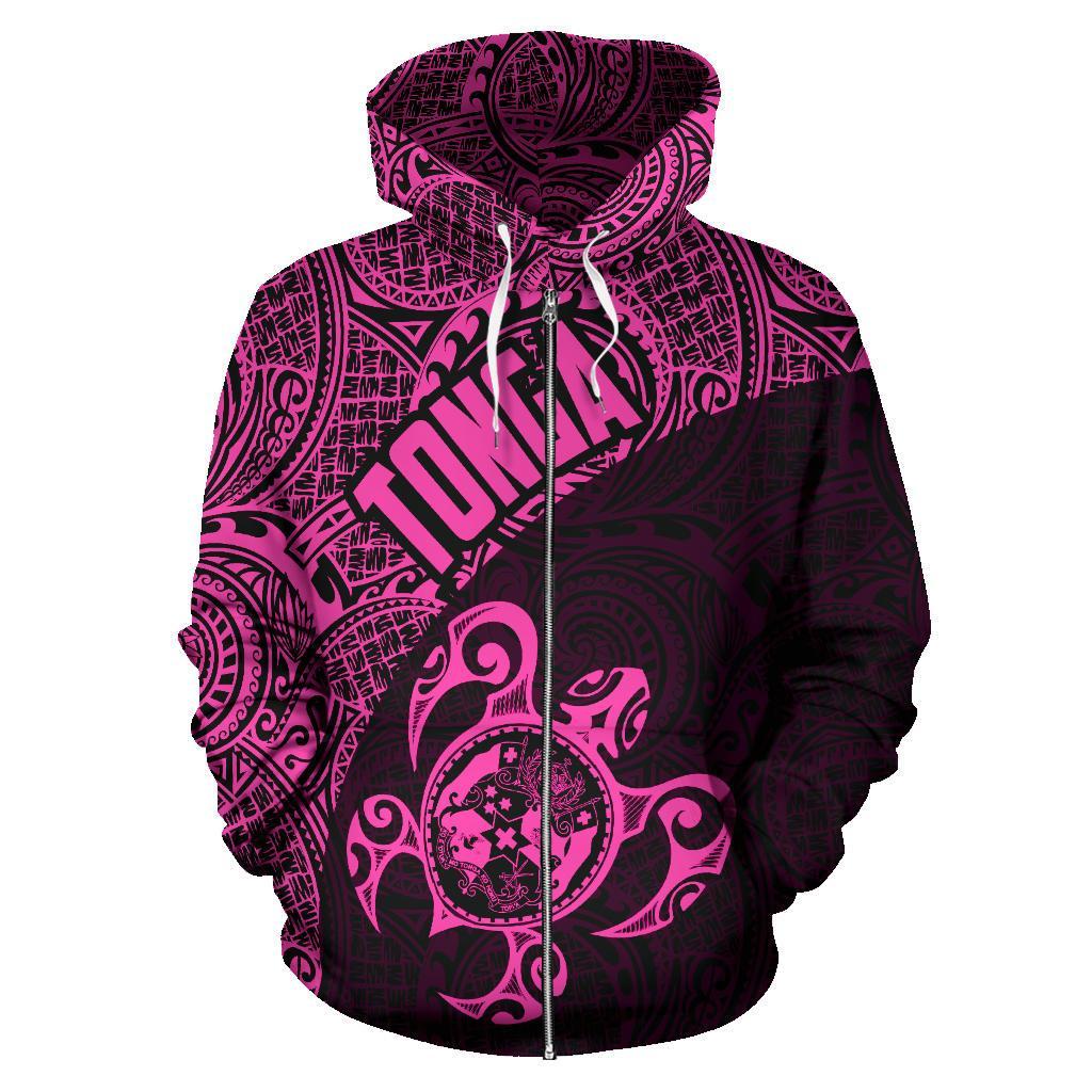 Zip Up Hoodie Tonga Coat Of Arms Turtle Polynesian Pattern 02 - Vibe Hoodie Shop