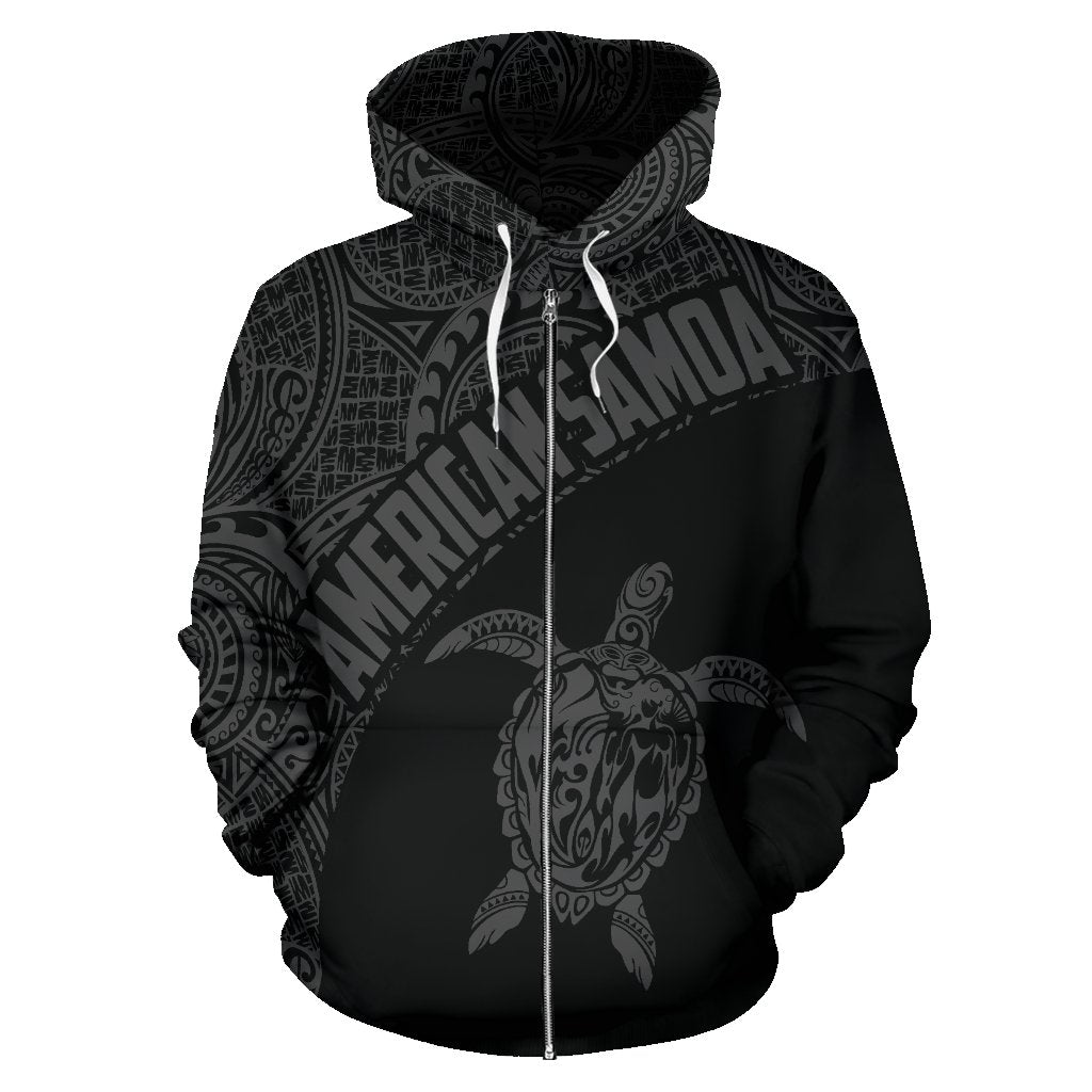 American Samoa Zip - Up Hoodie Turtle Mermaid Polynesian Wave Gray - Vibe Hoodie Shop