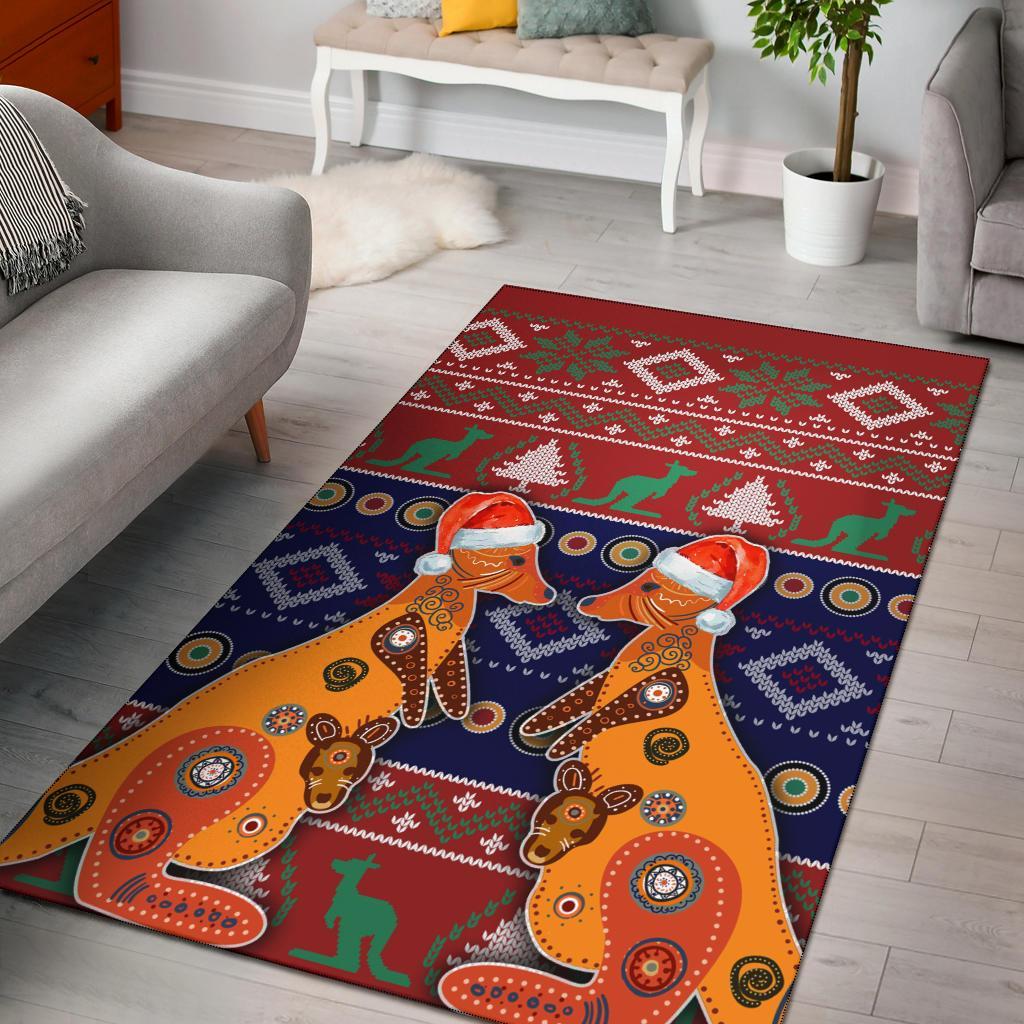 Australia Christmas Area Rug - Mother Kangaroo In Christmas - Vibe Hoodie Shop