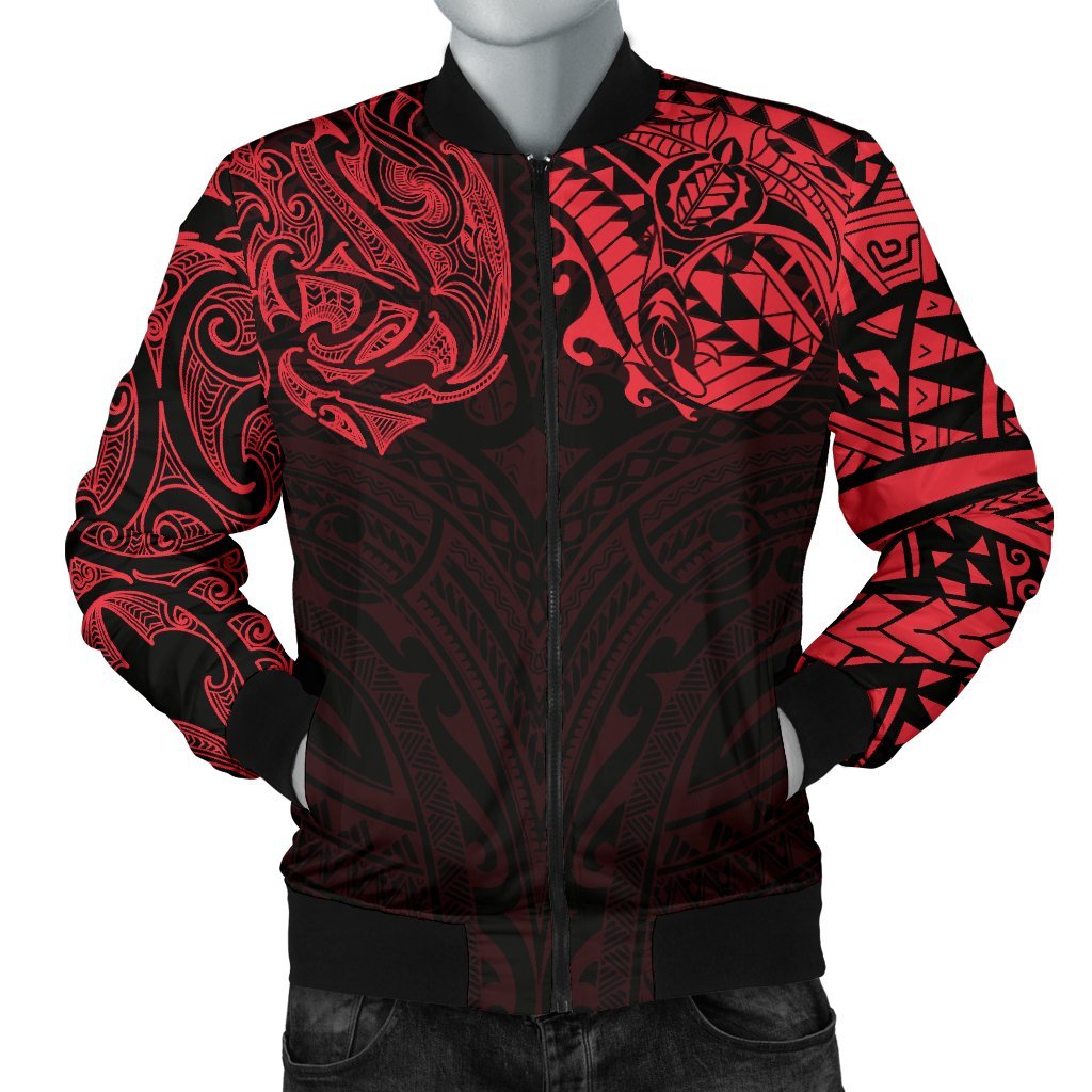 New Zealand Men's Bomber Jacket, Maori Polynesian Tattoo Red - Vibe Hoodie Shop