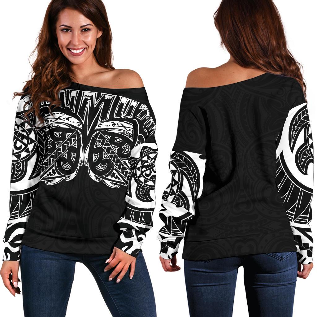 New Zealand Off Shoulder Sweater, Maori Taumutu Tattoo - Vibe Hoodie Shop