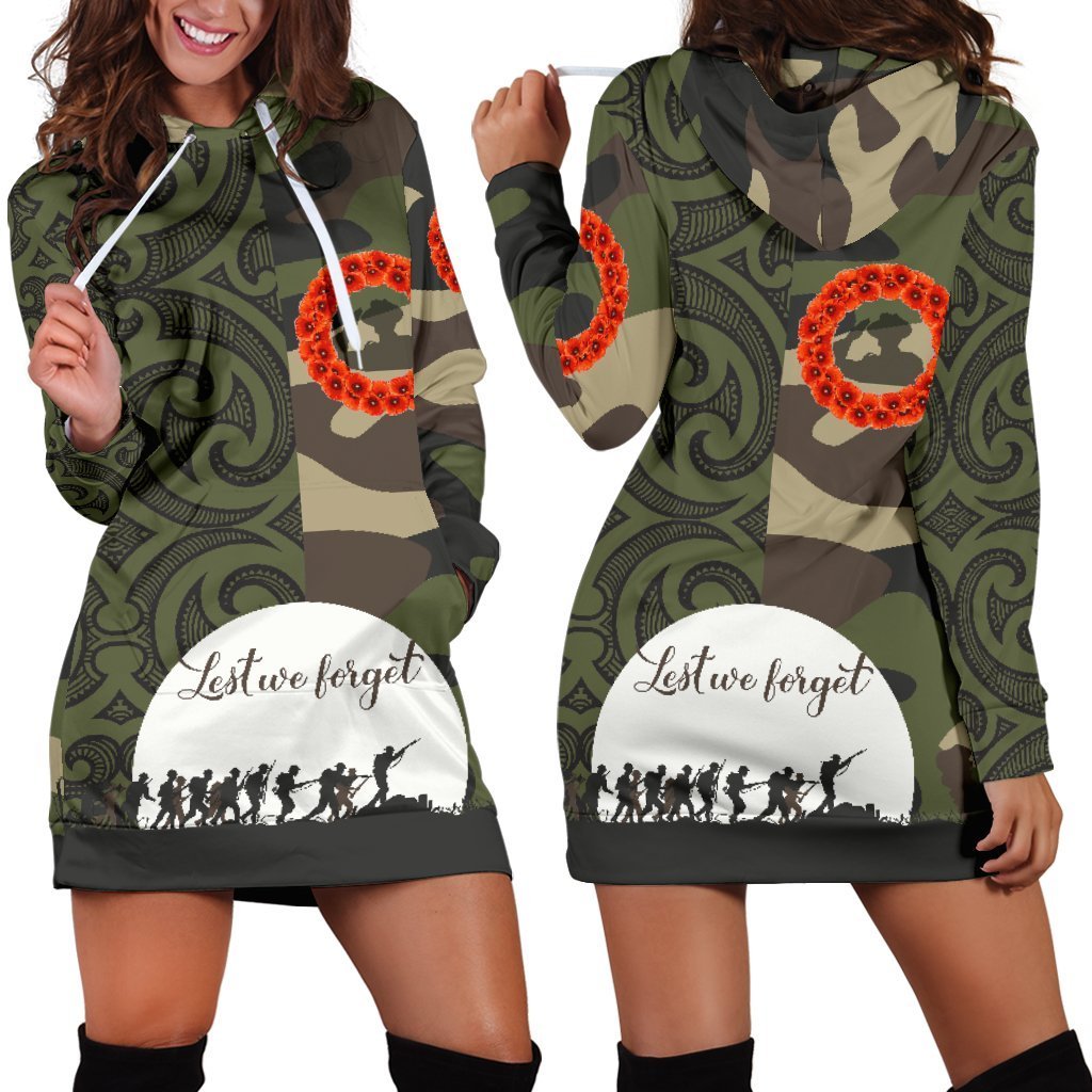 ANZAC Maori Women Hoodie Dress Camo Lest For Get - Vibe Hoodie Shop