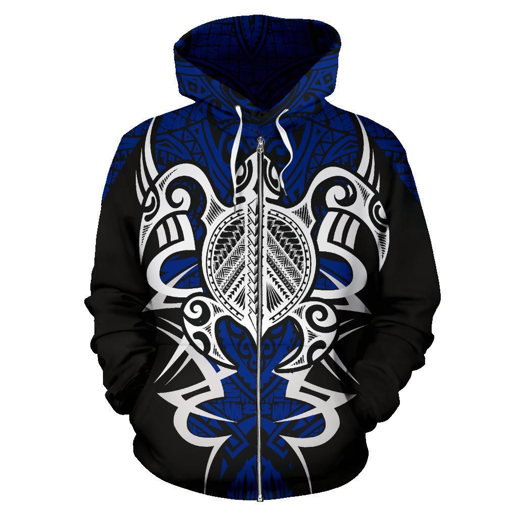 Zip Up Hoodie Tonga Turtle Polynesian Blue - Armor Style - Vibe Hoodie Shop