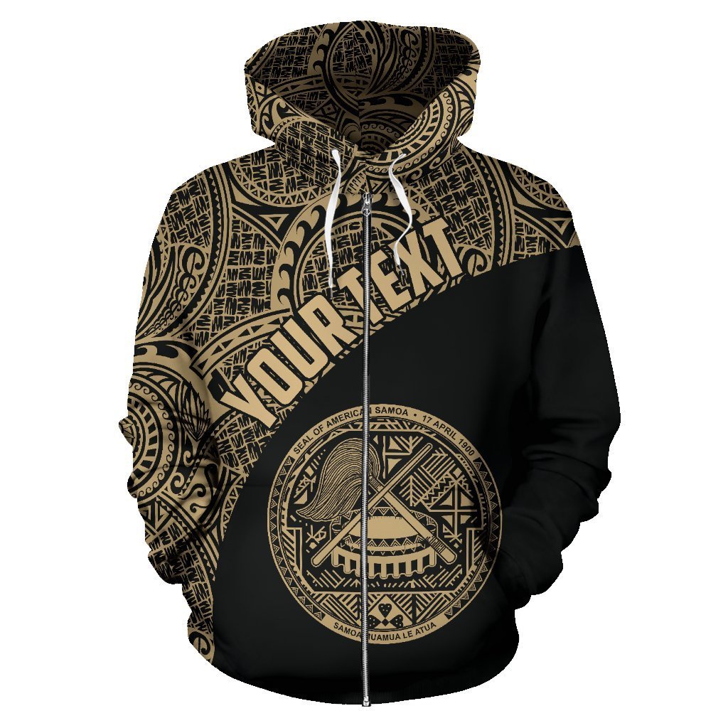 American Samoa Zip - Up Hoodie Coat Of Arms Polynesian Wave Gold (Custom) - Vibe Hoodie Shop