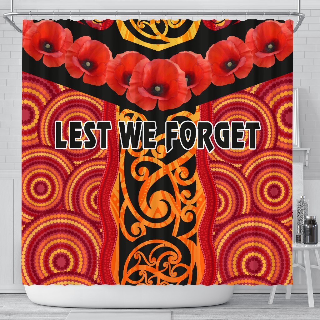 anzac-lest-we-forget-poppy-shower-curtain-new-zealand-maori-silver-fern-australia-aboriginal