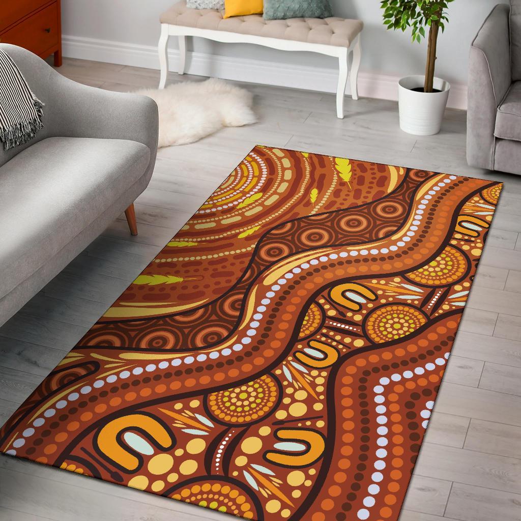 Aboriginal Area Rug - Landscape and The Sun Dot Painting Art - Vibe Hoodie Shop