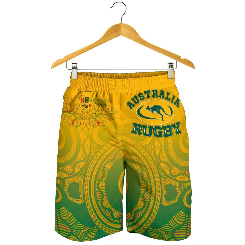 Aboriginal Men's Shorts, Australia Rugby and Coat Of Arms - Vibe Hoodie Shop