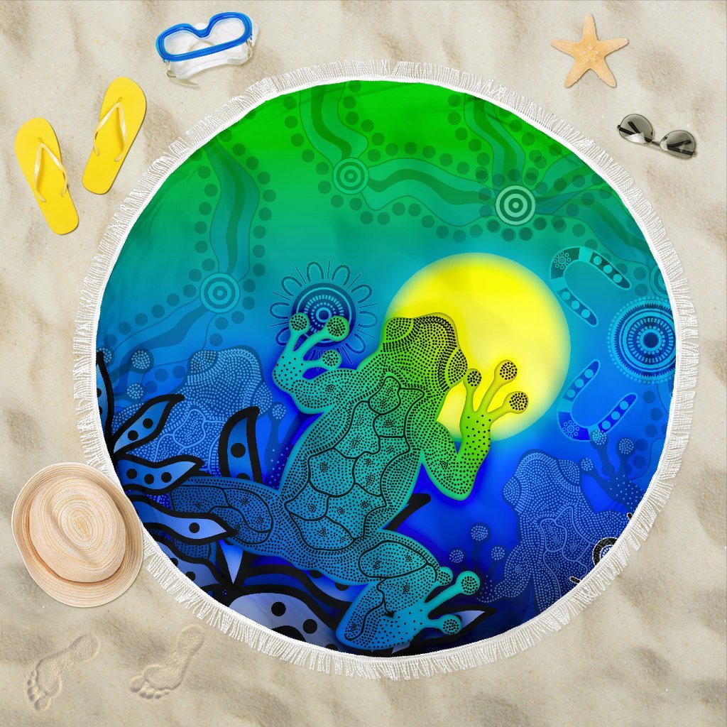 aboriginal-beach-blanket-indigenous-frog-blue