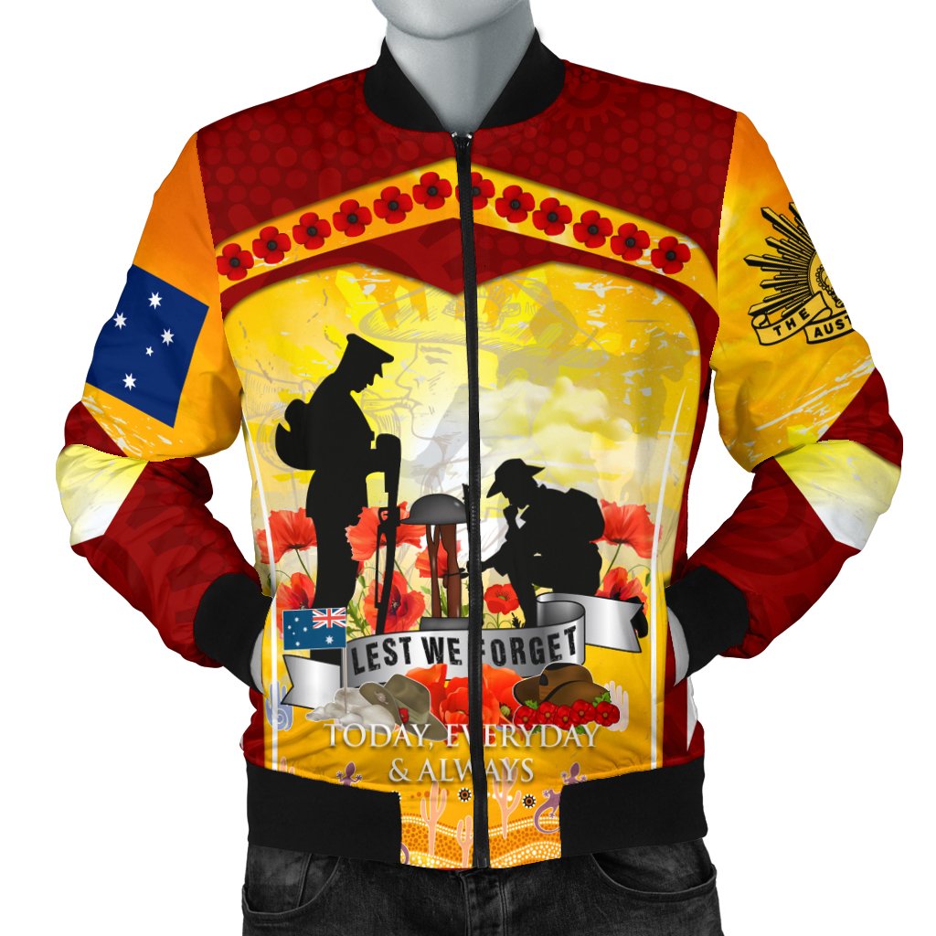 ANZAC Bomber Jacket - Lest We Forget Aboriginal Version - Vibe Hoodie Shop