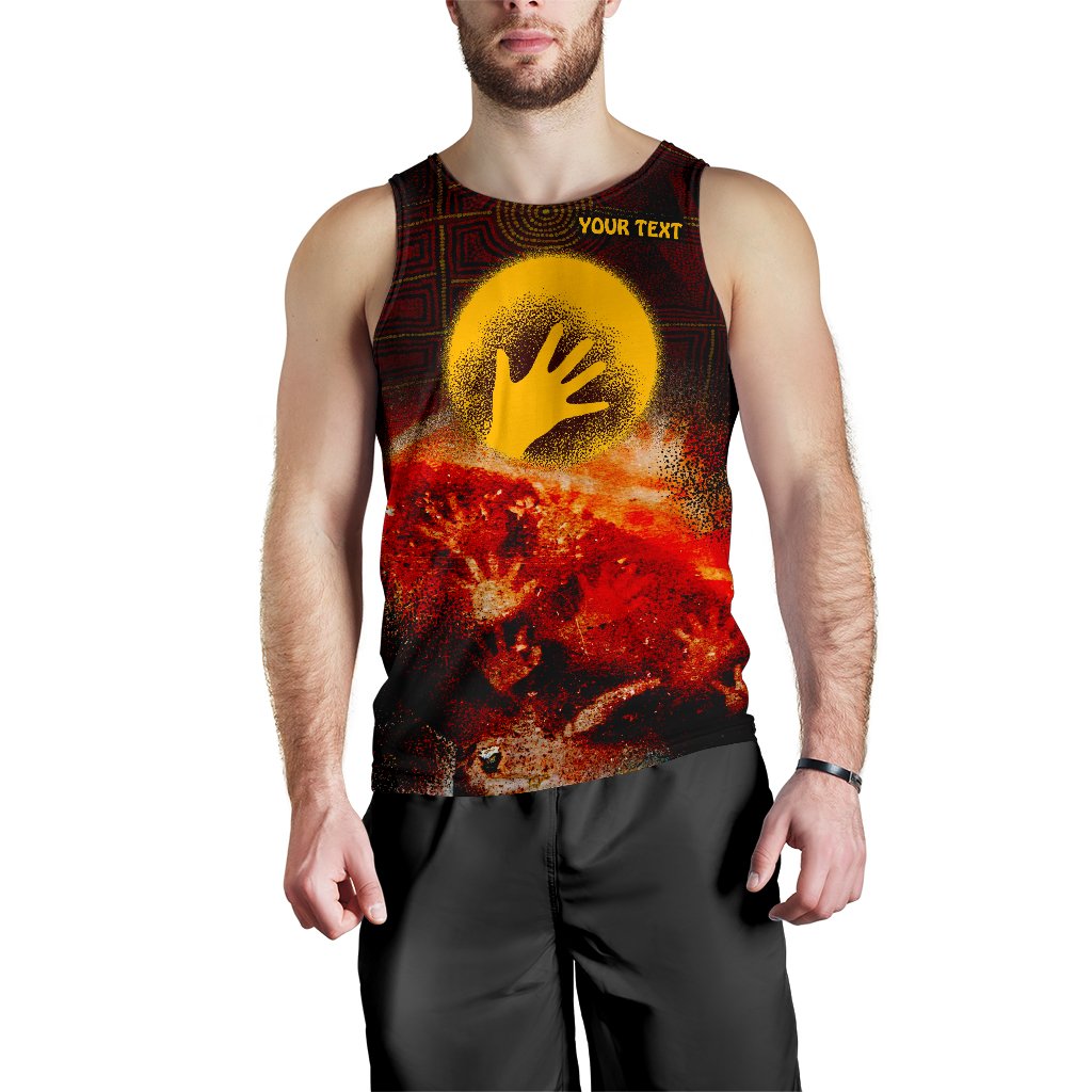 Custom Aboriginal Men's Tank Top - Indigenous Flag Hand Art - Vibe Hoodie Shop