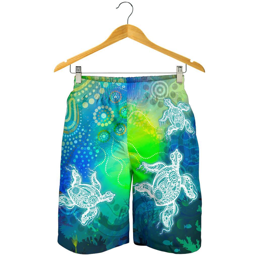 Aboriginal Men's Shorts - Indigenous Turtle Ocean Dot Painting Art - Vibe Hoodie Shop