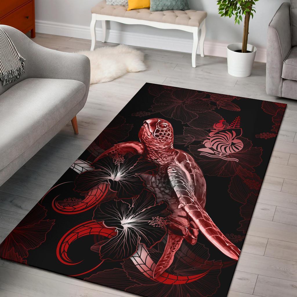 New Caledonia Polynesian Area Rugs - Turtle With Blooming Hibiscus Red - Vibe Hoodie Shop