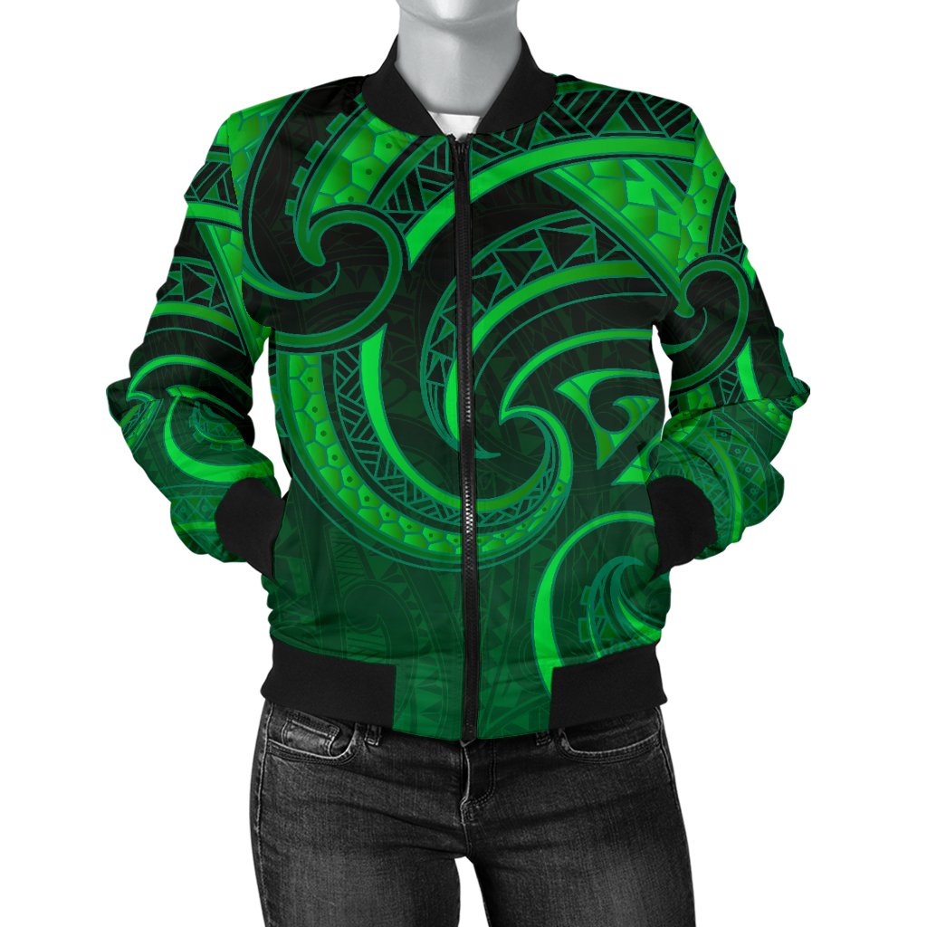 New Zealand Maori Mangopare Women Bomber Jacket Polynesian - Green - Vibe Hoodie Shop