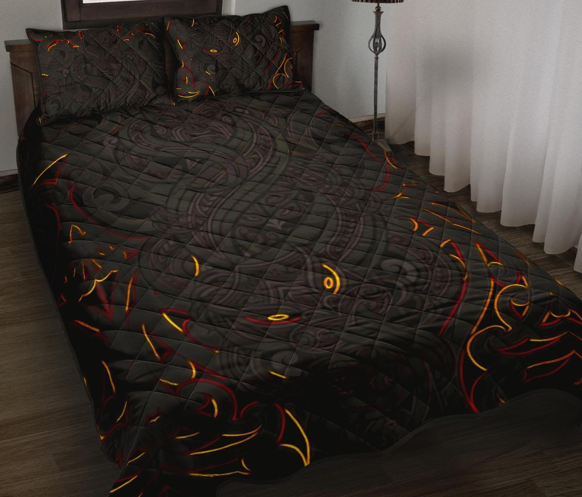 New Zealand Quilt Bed Set, Maori Gods Quilt And Pillow Cover Tumatauenga (God Of War) - Black - Vibe Hoodie Shop