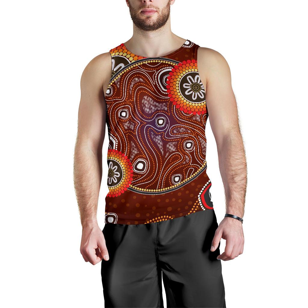 Men Tank Top - Aboriginal Dot Painting Mens Tank Earth - Vibe Hoodie Shop