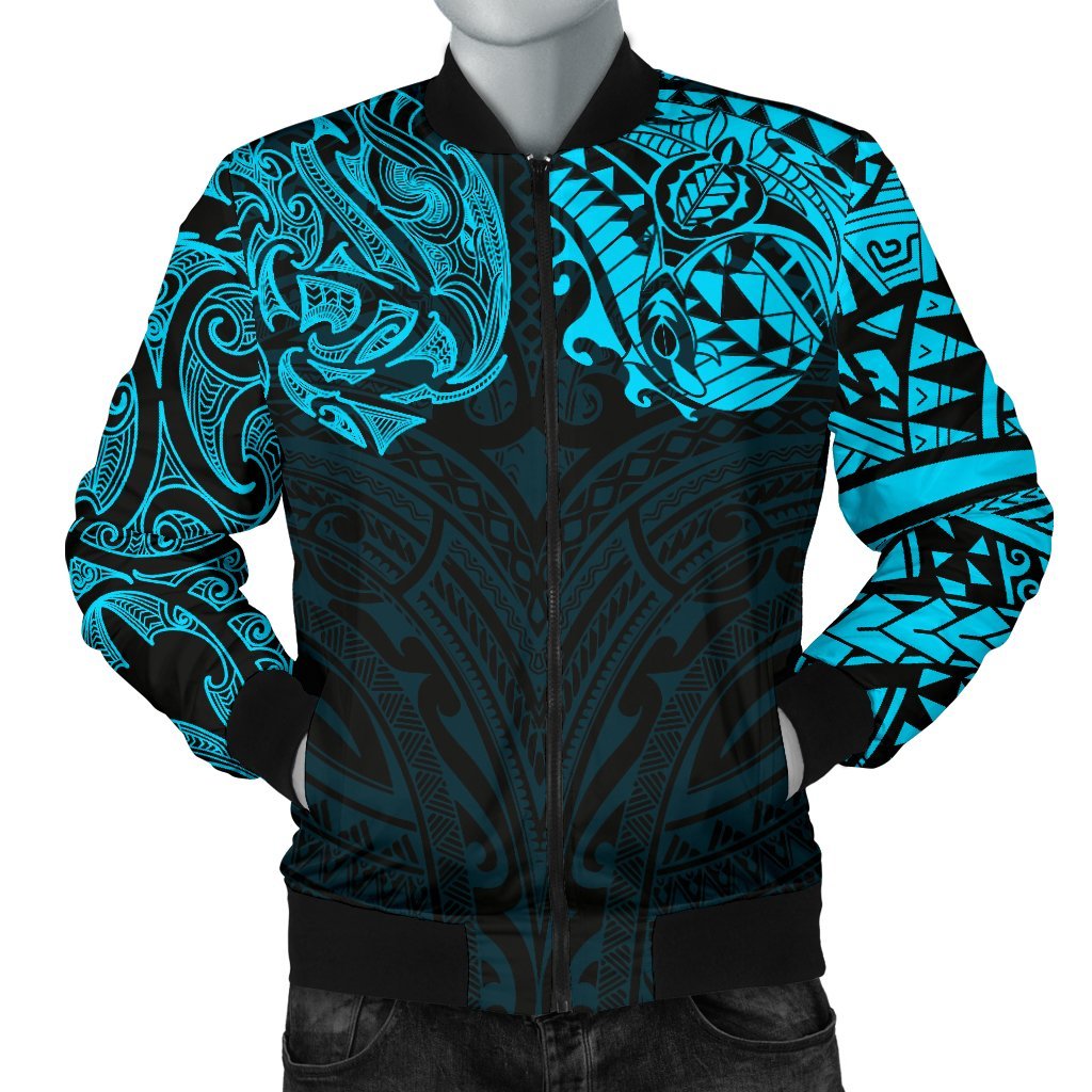 New Zealand Men's Bomber Jacket, Maori Polynesian Tattoo Blue - Vibe Hoodie Shop