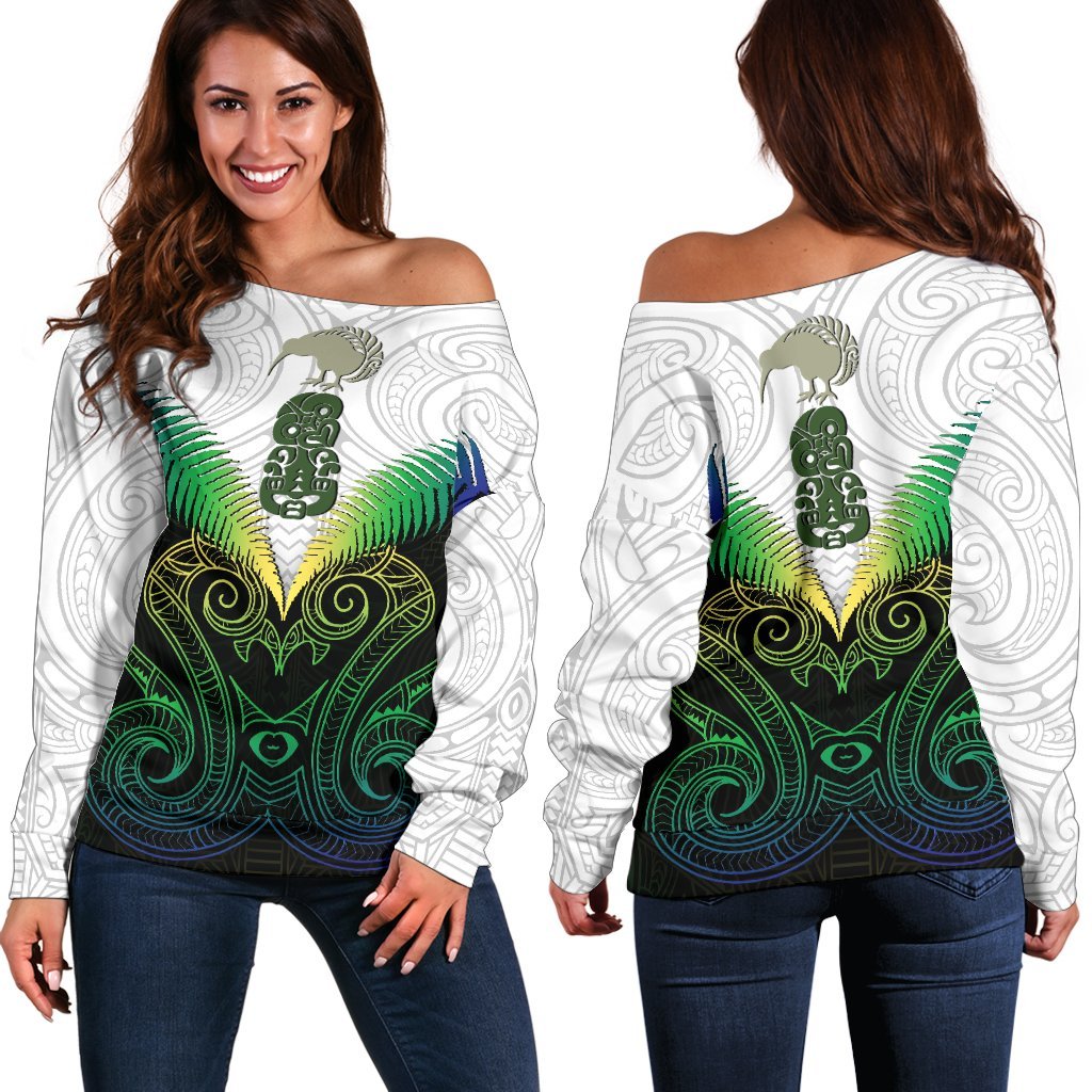 Maori Manaia New Zealand Women Off Shoulder Sweater Rasta - Vibe Hoodie Shop