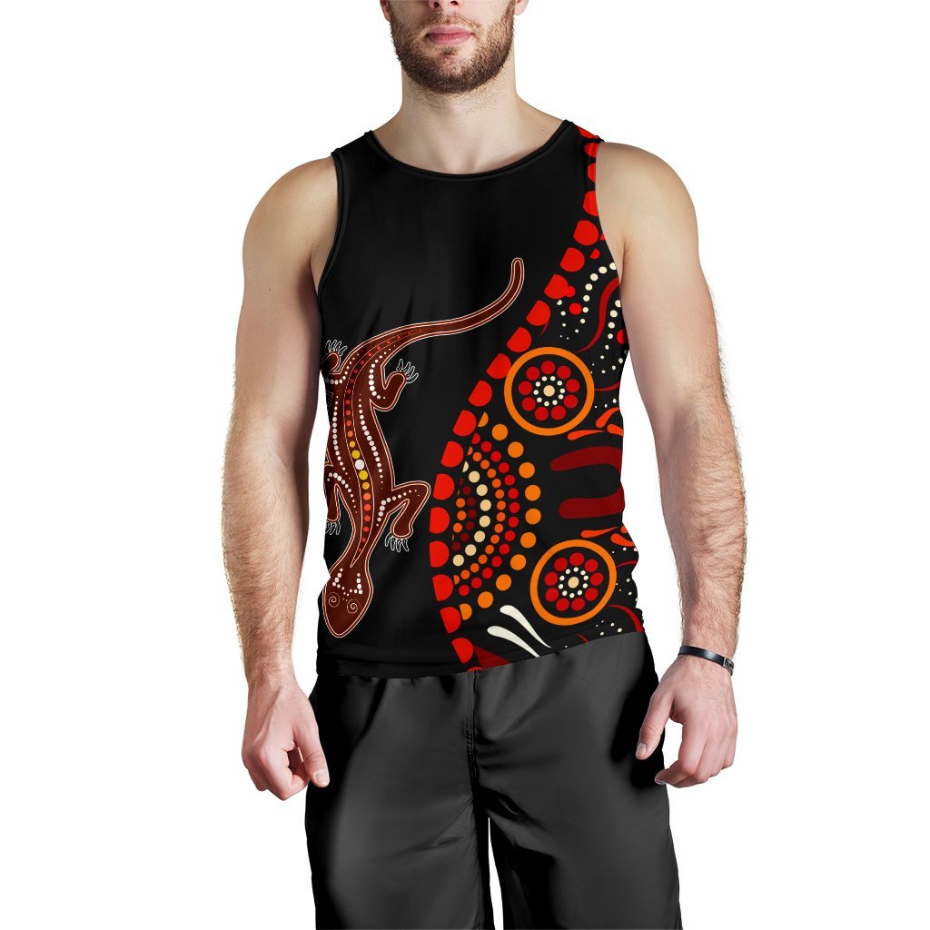 Aboriginal Men's Tank Top - Aboriginal Lizard With Dot Painting Patterns - Vibe Hoodie Shop