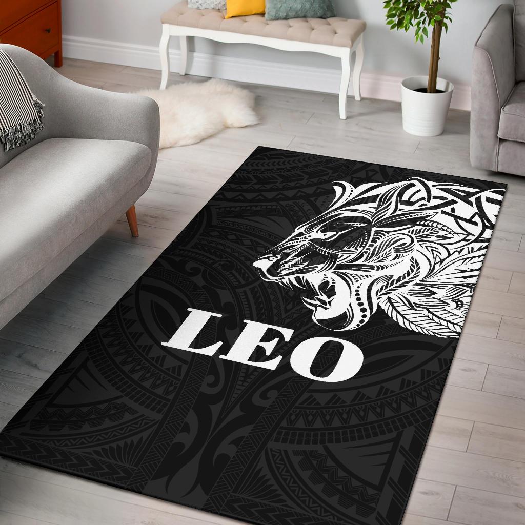 Sun In Leo Zodiac Area Rug Polynesian Tattoo Simple - White - Vibe Hoodie Shop