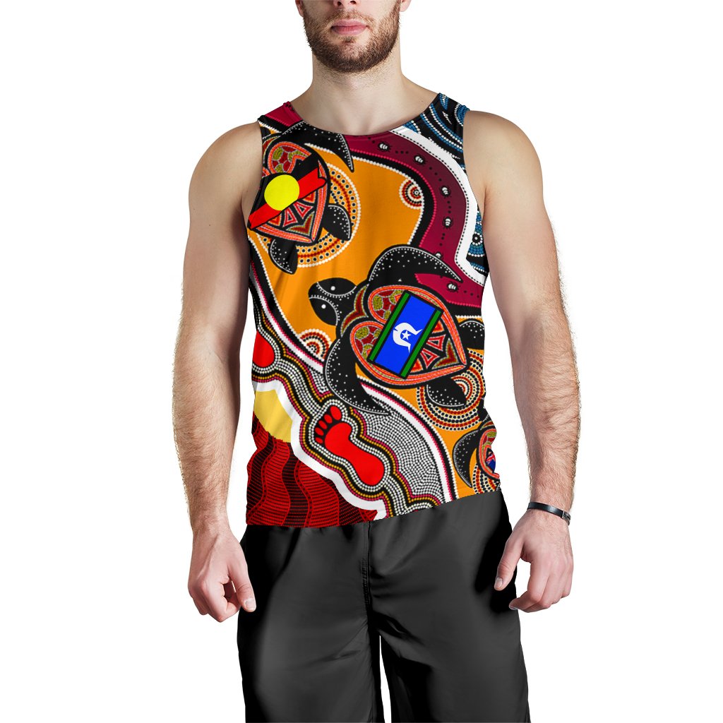 Men's Tank Top - Australia Aboriginal Dots With Turtle and NAIDOC Flags - Vibe Hoodie Shop