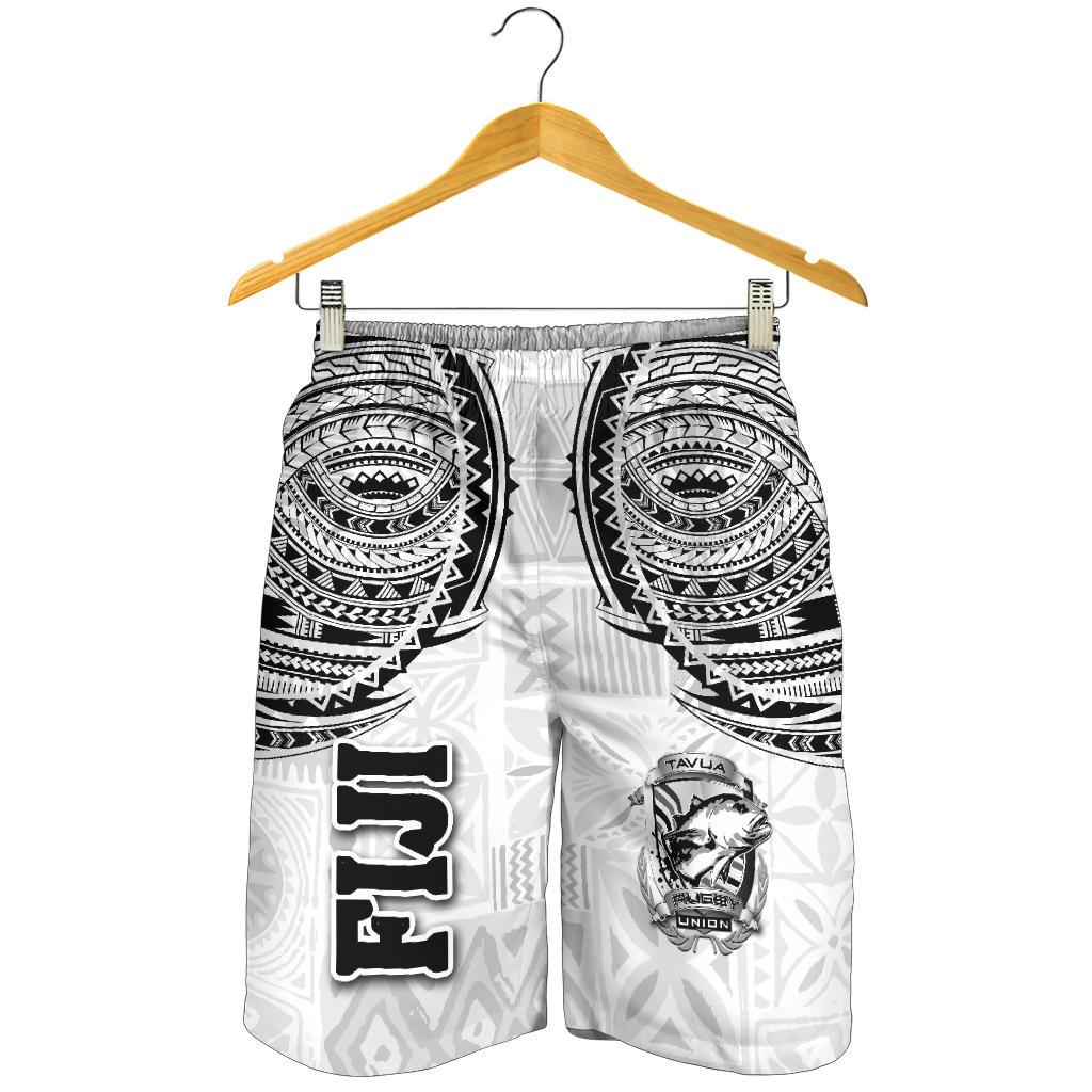 Fiji Tavua Rugby Tapa Men Shorts Polynesian White - Vibe Hoodie Shop