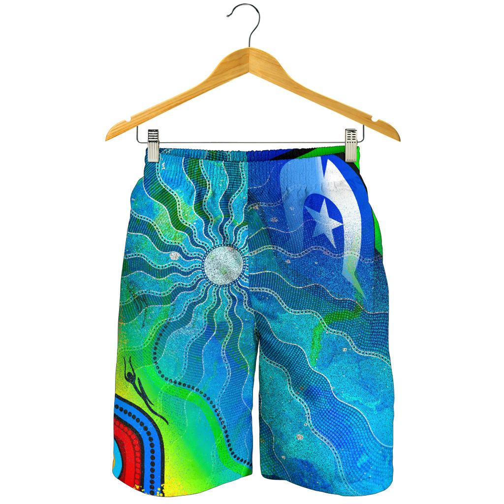 Men's Shorts - Torres Strait Islanders Flag with Aboriginal Patterns Shorts - Vibe Hoodie Shop