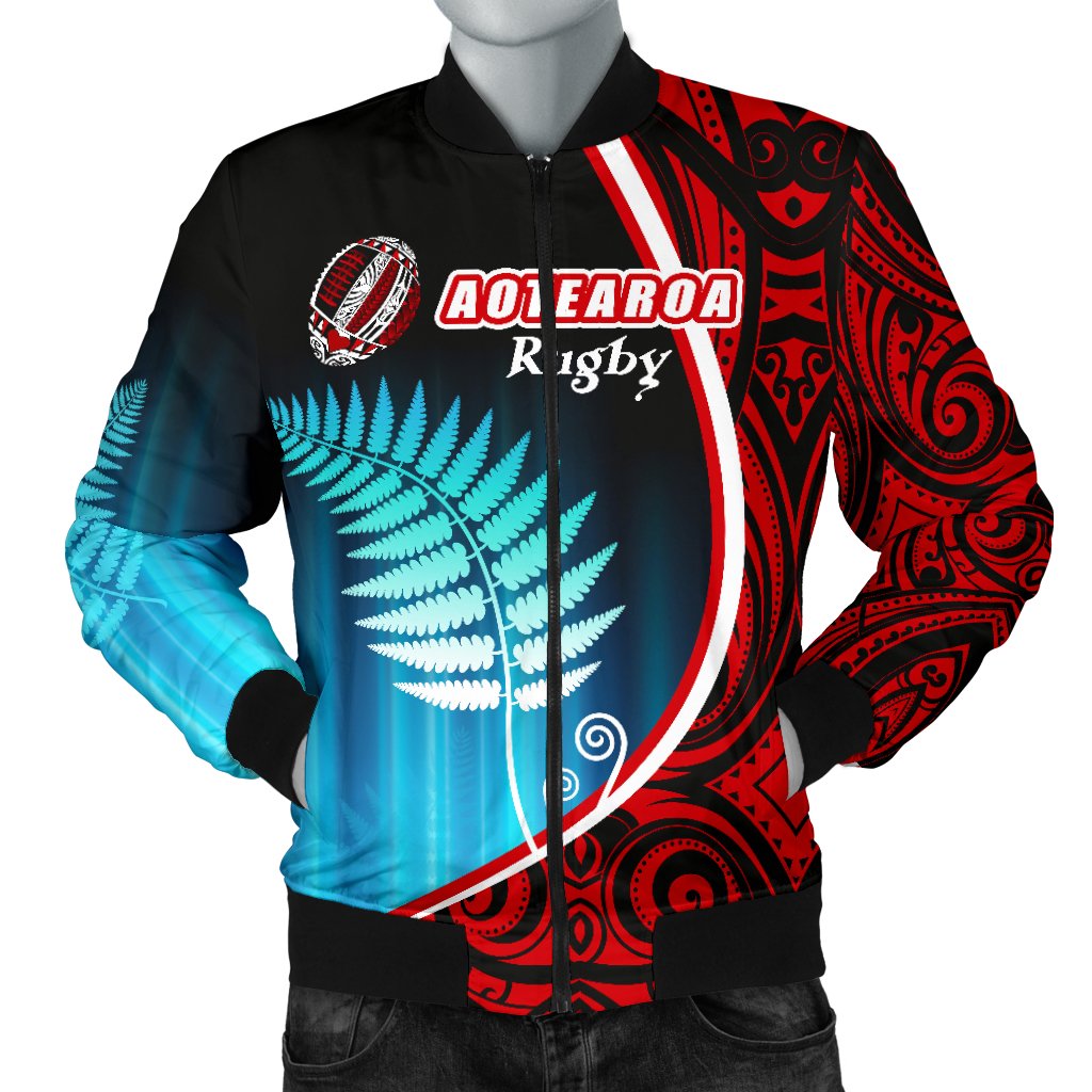 Aotearoa Rugby Black Maori Men Bomber Jacket Kiwi and Silver Fern New Zealand - Vibe Hoodie Shop