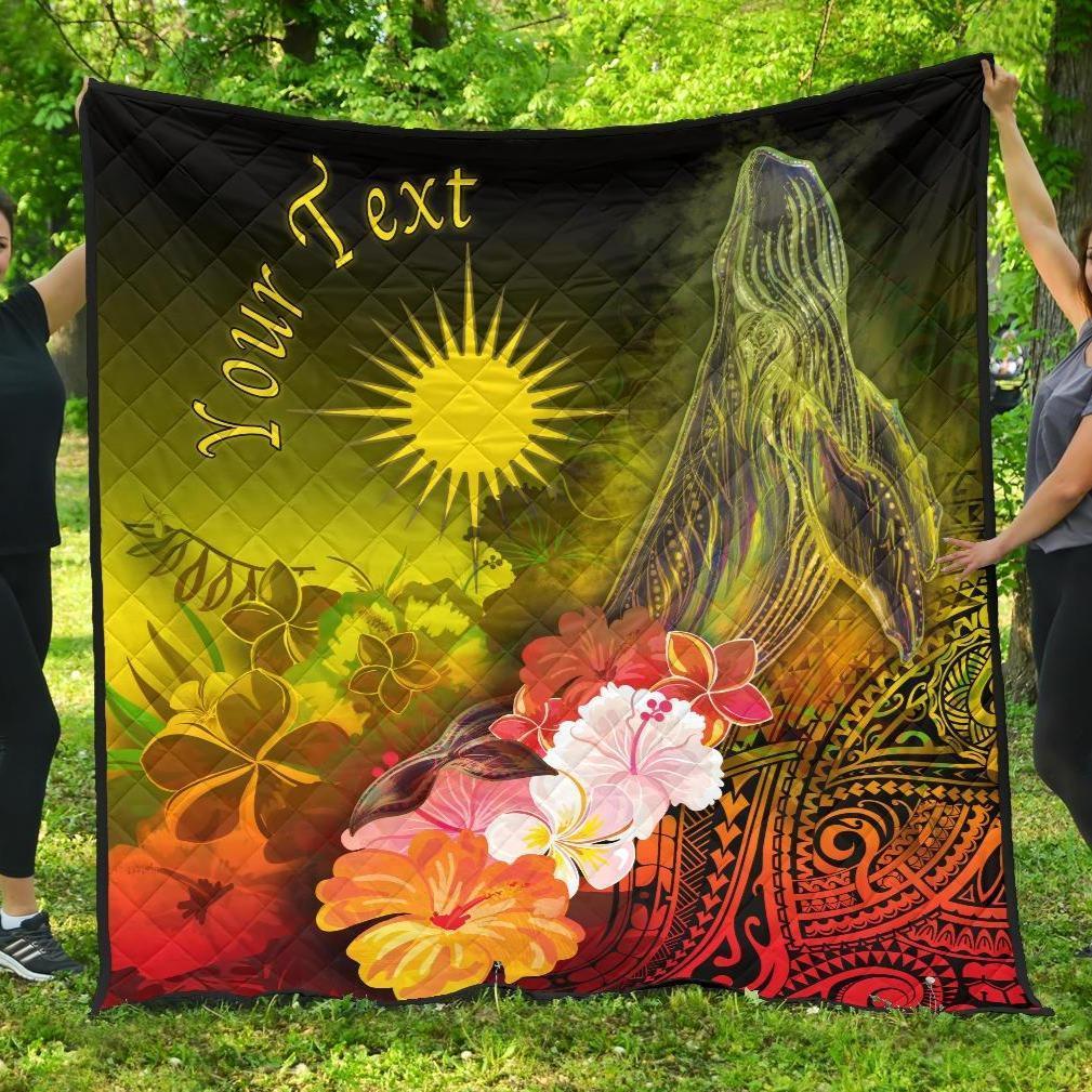 Marshall Islands Custom Personalised Premium Quilt - Humpback Whale with Tropical Flowers (Yellow) - Vibe Hoodie Shop