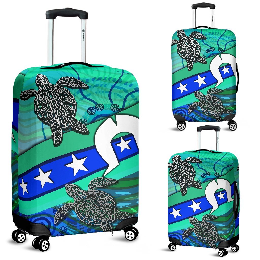 Luggage Cover - Torres Strait Flag And Turtle - Vibe Hoodie Shop