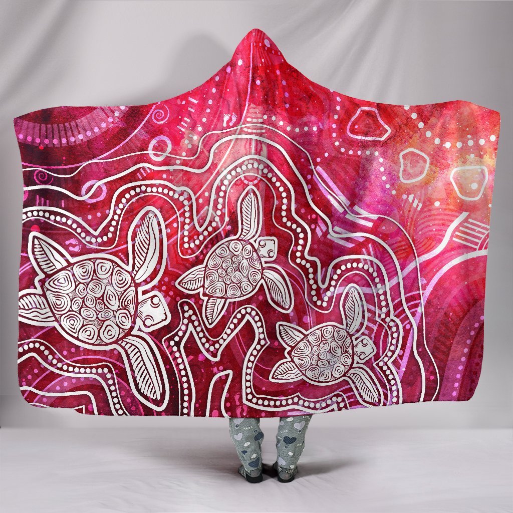 aboriginal-hooded-blanket-sea-turtle-with-indigenous-patterns-pink