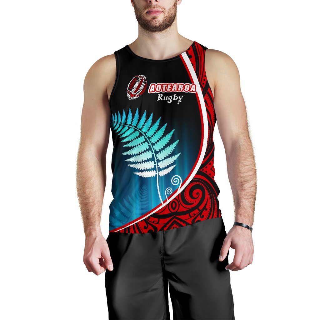 Aotearoa Rugby Black Maori Men Tank Top Kiwi and Silver Fern New Zealand - Vibe Hoodie Shop