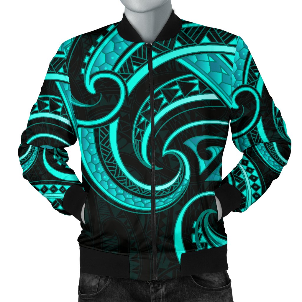 New Zealand Maori Mangopare Men Bomber Jacket Polynesian - Turquoise - Vibe Hoodie Shop