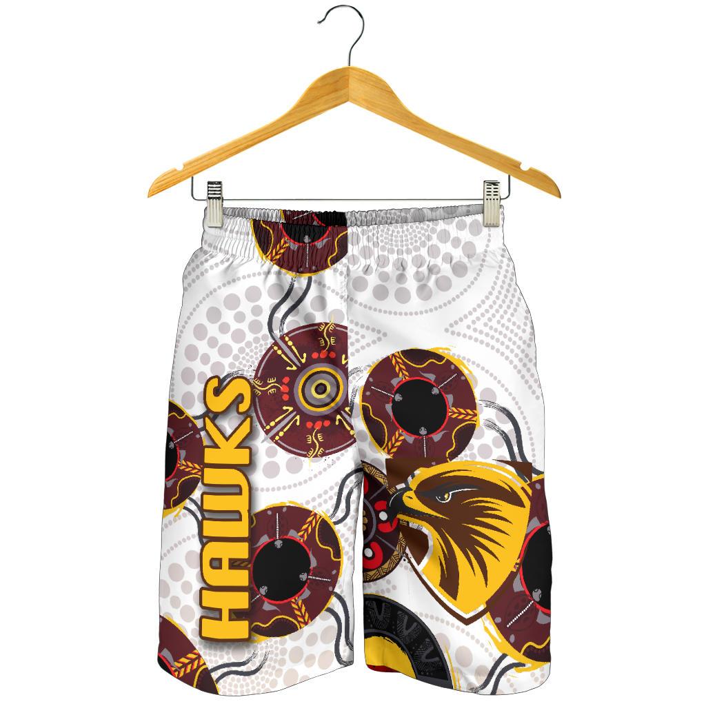 Hawthorn Men Shorts Hawks Indigenous - White - Vibe Hoodie Shop