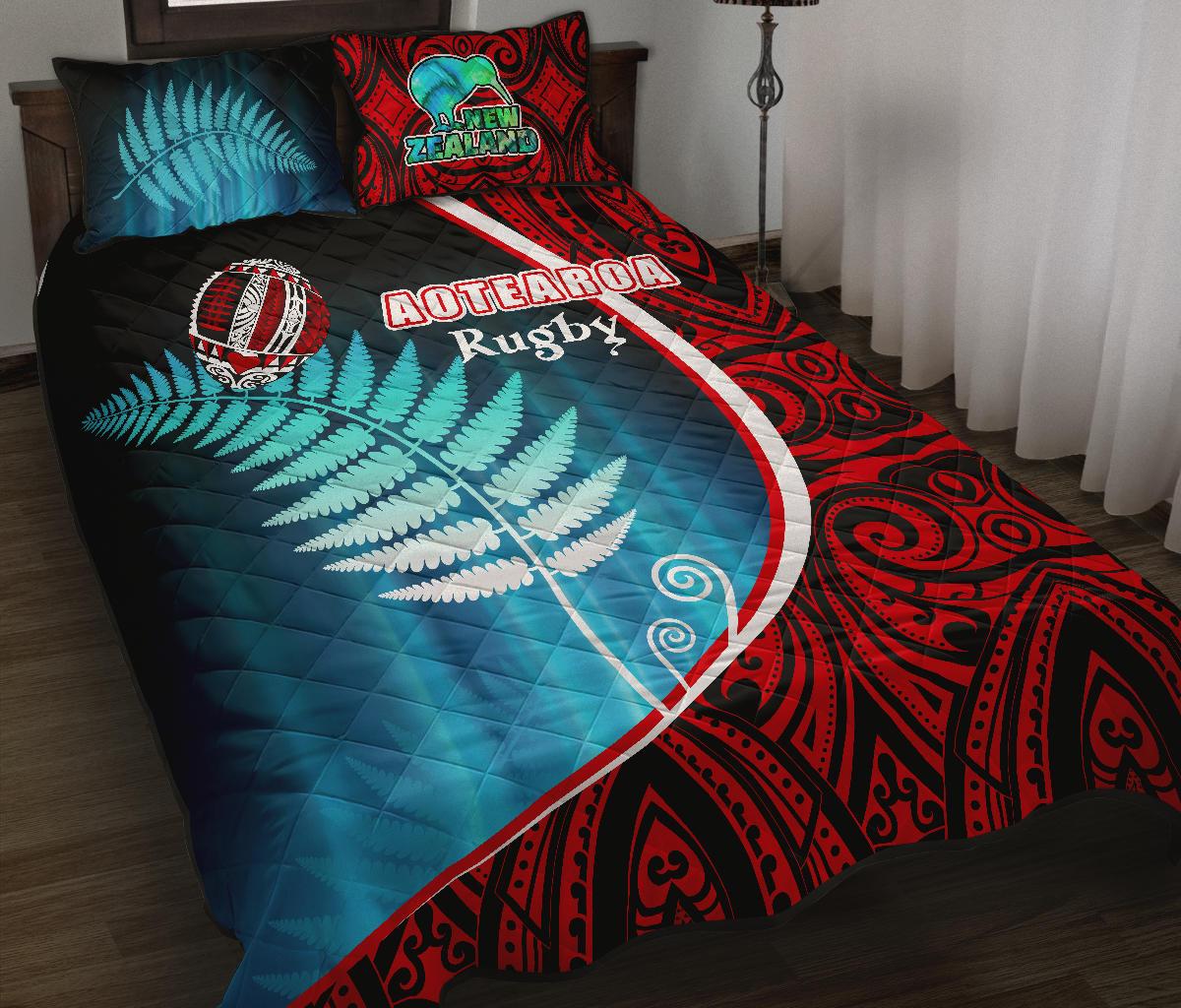 Aotearoa Rugby Black Maori Quilt Bed Set Kiwi and Silver Fern New Zealand - Vibe Hoodie Shop