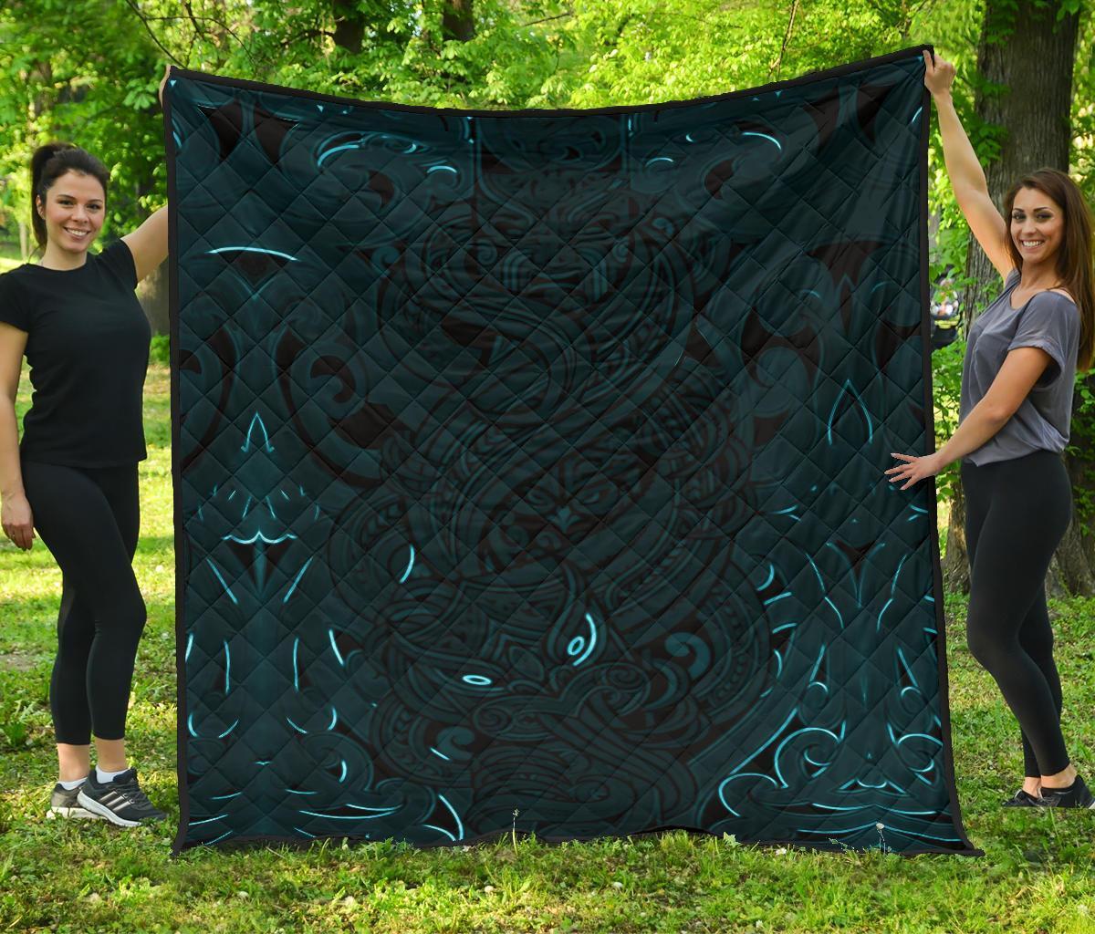 New Zealand Premium Quilt, Maori Gods Tumatauenga (God Of War) - Blue - Vibe Hoodie Shop