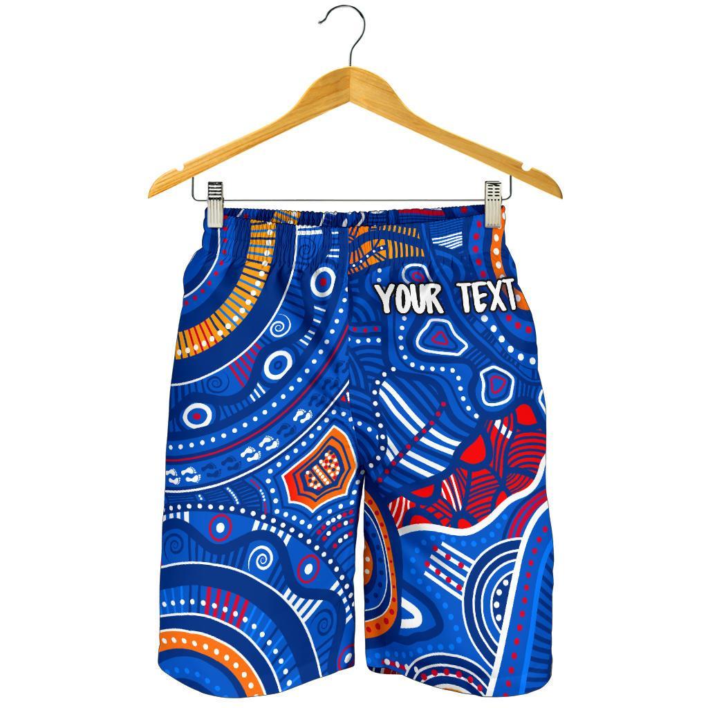 Custom Text Aboriginal Men's Shorts - Indigenous Footprint Patterns Blue Color - Vibe Hoodie Shop