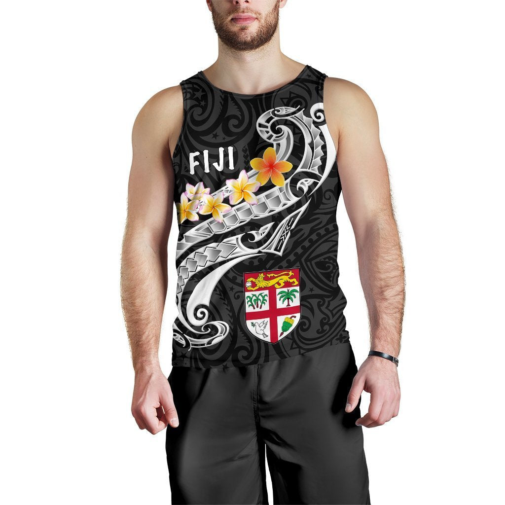 Fiji Men's Tank Top - Fiji Seal Polynesian Patterns Plumeria (Black) - Vibe Hoodie Shop