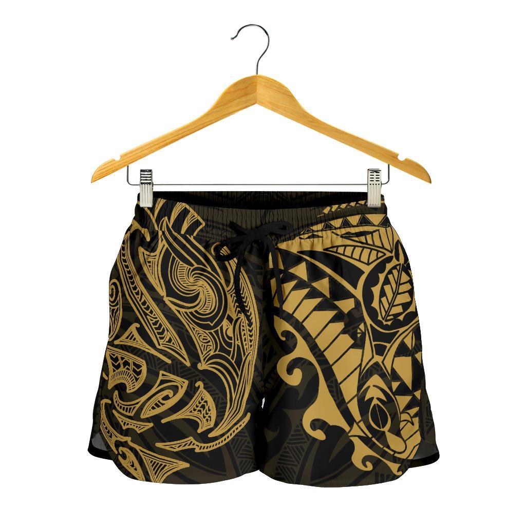 new-zealand-all-over-print-womens-shorts-maori-polynesian-tattoo-gold