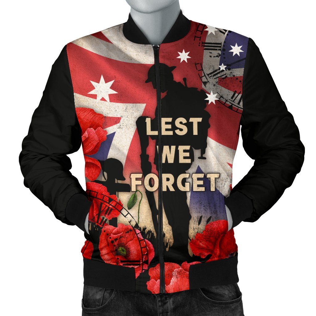 ANZAC Men's Bomber Jacket - A Day We Will Never Forget - Vibe Hoodie Shop